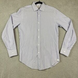 J Crew Thomas Mason Men Striped Dress Shirt 15 1/2 35 Blue White Button Down
